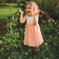 Girls Dress - Cherry Print with Peachy Twirly Skirt and Adjustable Straps - Baby, Toddler or Kid's Dress - Handmade in Maui, Hawaii USA