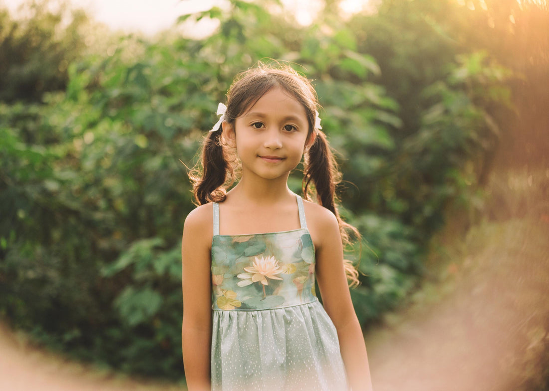 Girls Dress - Water Lily Print - Baby, Toddler or Kid's Dress - Small Batch Handmade in Maui, Hawaii USA