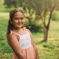 Girls Dress - Cherry Print with Peachy Twirly Skirt and Adjustable Straps - Baby, Toddler or Kid's Dress - Handmade in Maui, Hawaii USA