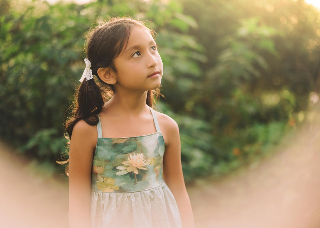 Girls Dress - Water Lily Print - Baby, Toddler or Kid's Dress - Small Batch Handmade in Maui, Hawaii USA
