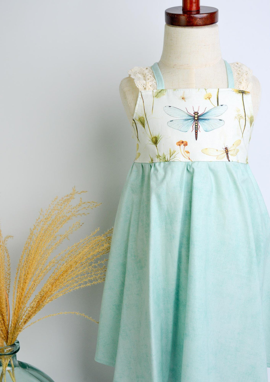 Dragonfly Girls Dress | Botanical Toddler Sundress, Lace Strap Back, Twirly Skirt | Garden Inspired, Handmade in Maui