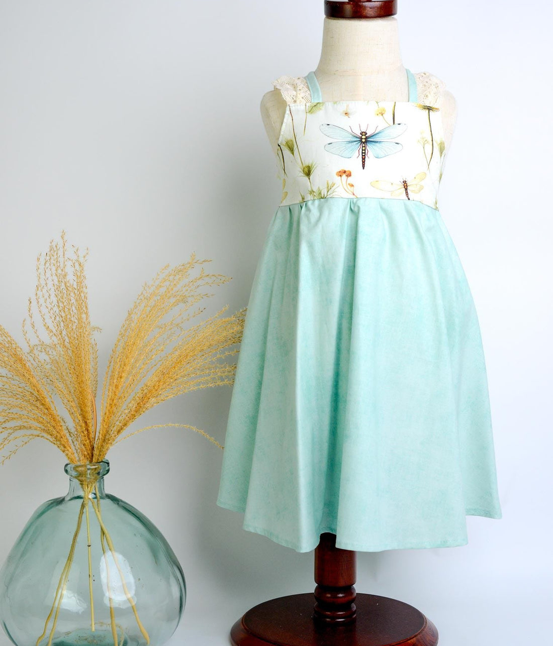 Dragonfly Girls Dress | Botanical Toddler Sundress, Lace Strap Back, Twirly Skirt | Garden Inspired, Handmade in Maui