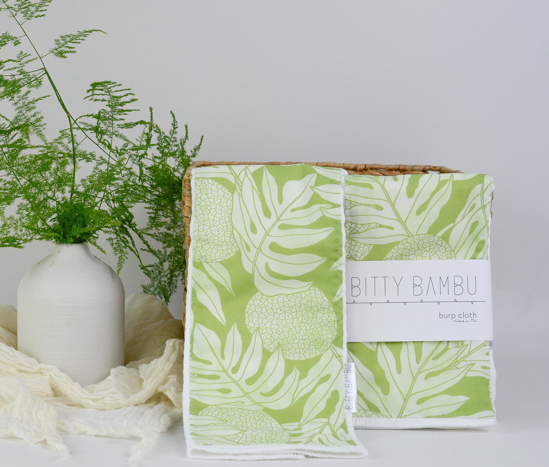 Hawaiian Baby Burp Cloth - Ulu Breadfruit Print - Tropical Baby Gift - Handmade in Hawaii