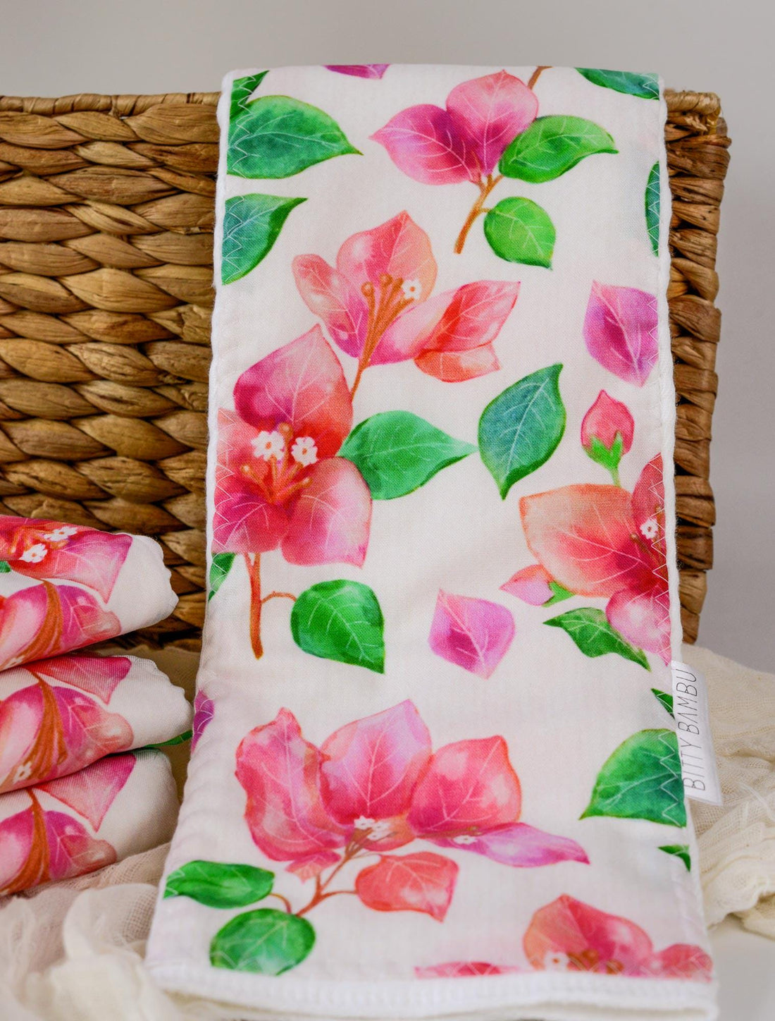 Mango Baby Burp Cloth - Tropical Hawaii Baby Gift - Exclusive Bougainvillea Print - Handmade in Maui