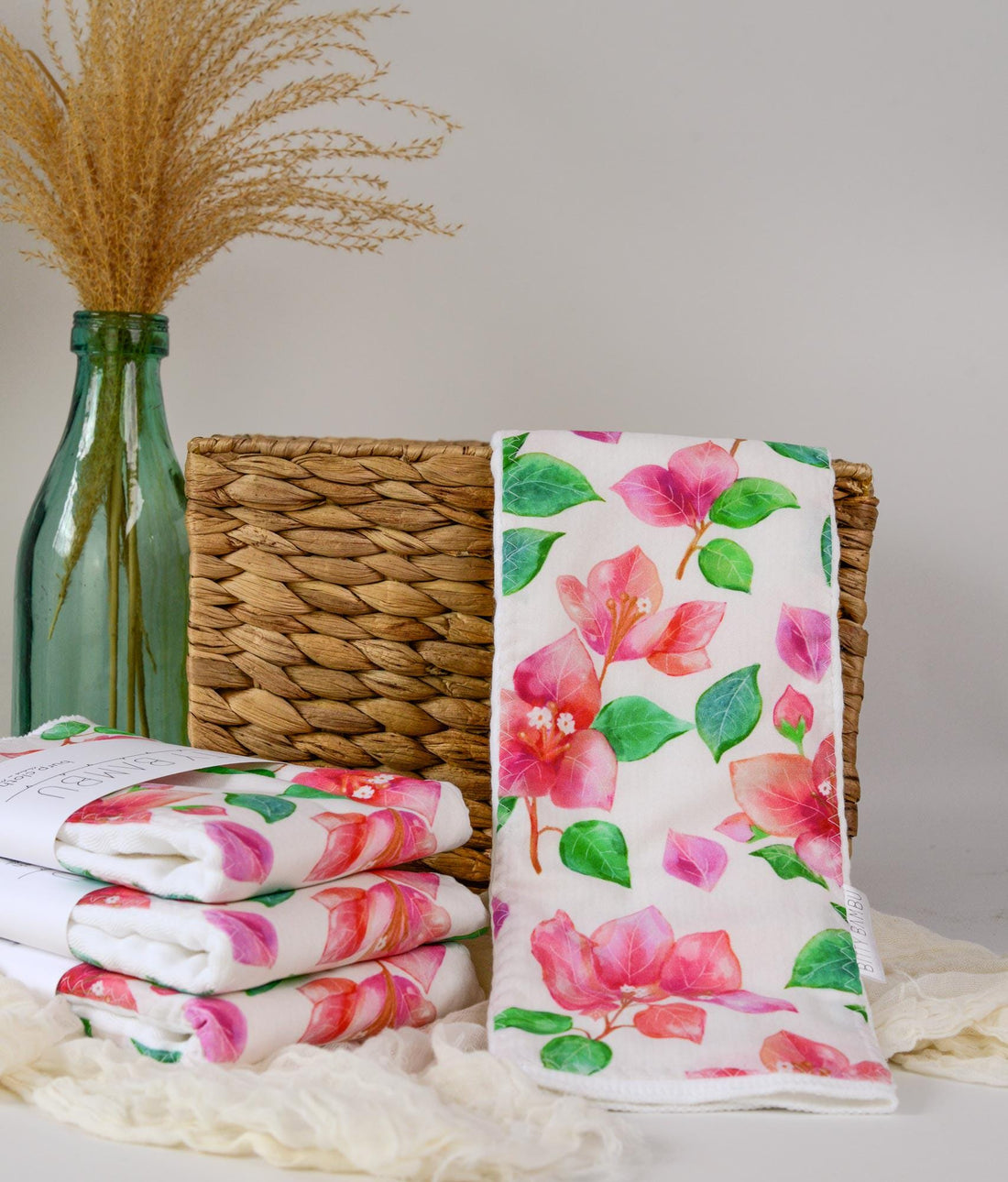 Mango Baby Burp Cloth - Tropical Hawaii Baby Gift - Exclusive Bougainvillea Print - Handmade in Maui