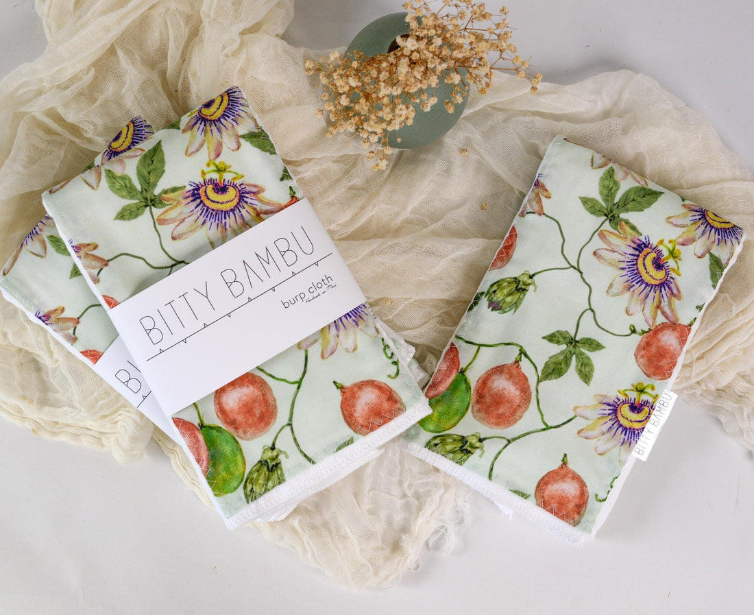 Mango Baby Burp Cloth - Tropical Hawaii Baby Gift - Exclusive Lilikoi / Passionfruit Print - Handmade in Maui