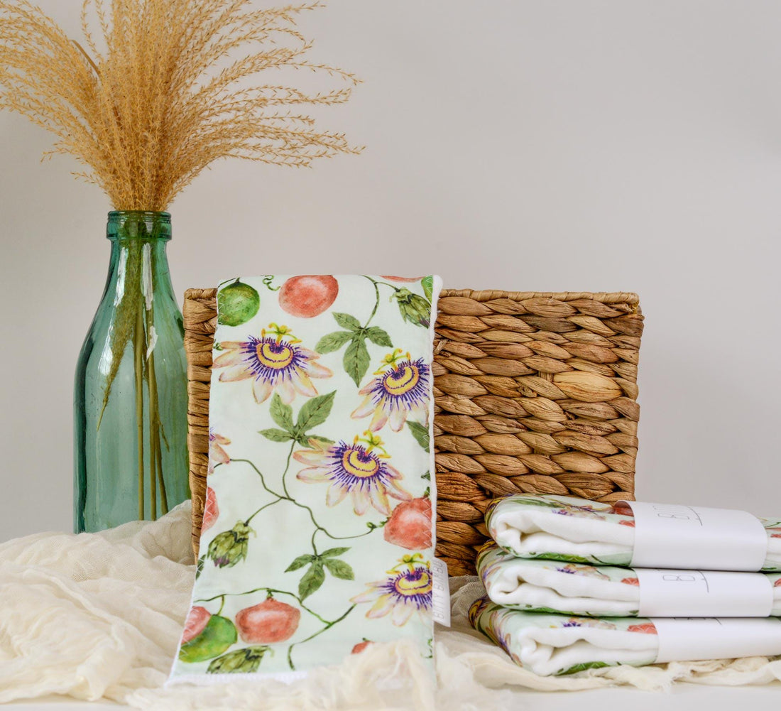 Mango Baby Burp Cloth - Tropical Hawaii Baby Gift - Exclusive Lilikoi / Passionfruit Print - Handmade in Maui
