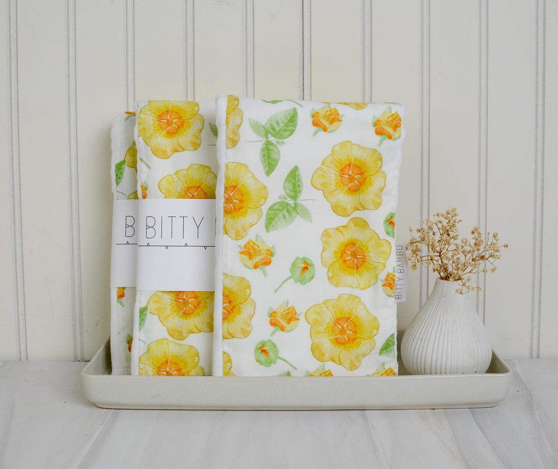 Baby Burp Cloth (Single)- Layette Gift- 'Ilima Flowers  - Made in Maui, Hawaii USA