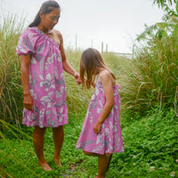 Girls Dress in Pink Orchid - Mu'u House x Bitty Bambu Collaboration Dress - Made on Maui, Hawaii