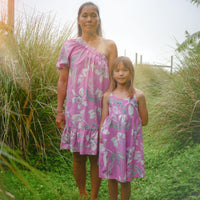 Girls Dress in Pink Orchid - Mu'u House x Bitty Bambu Collaboration Dress - Made on Maui, Hawaii