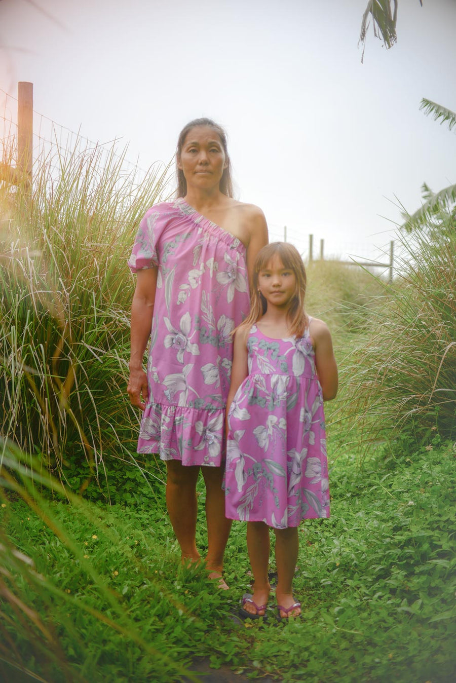 Girls Dress in Pink Orchid - Mu'u House x Bitty Bambu Collaboration Dress - Made on Maui, Hawaii