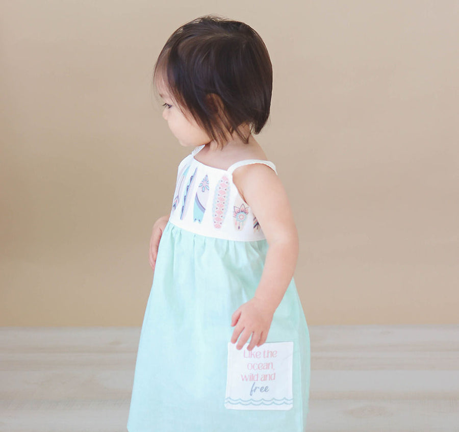 Surfer Girl - Ocean Themed - Girls Dress Quote Pocket - Inspirational Gift - Girls Dress Toddler Dress - Baby Girl Dress - Made in Hawaii