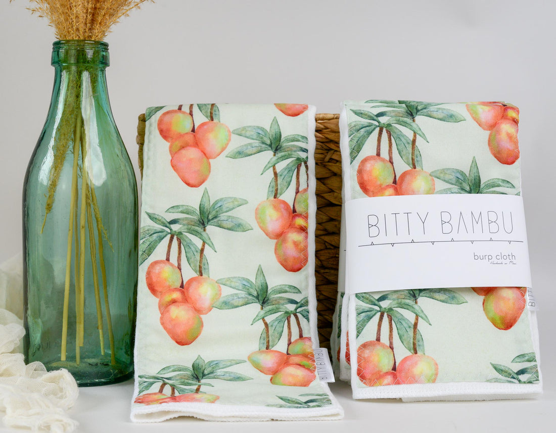 Mango Baby Burp Cloth - Tropical Hawaii Baby Gift - Exclusive Mango Print - Handmade in Maui