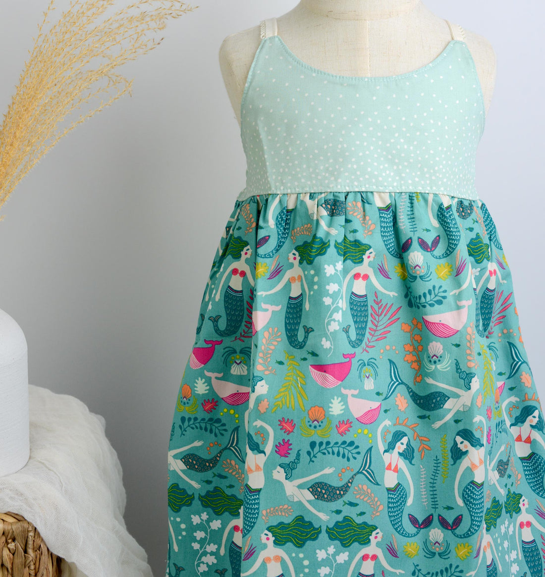 CLEARANCE - Mermaid Themed Print Girls Dress - Size 6-12 mo. and 2/3 yr. Only