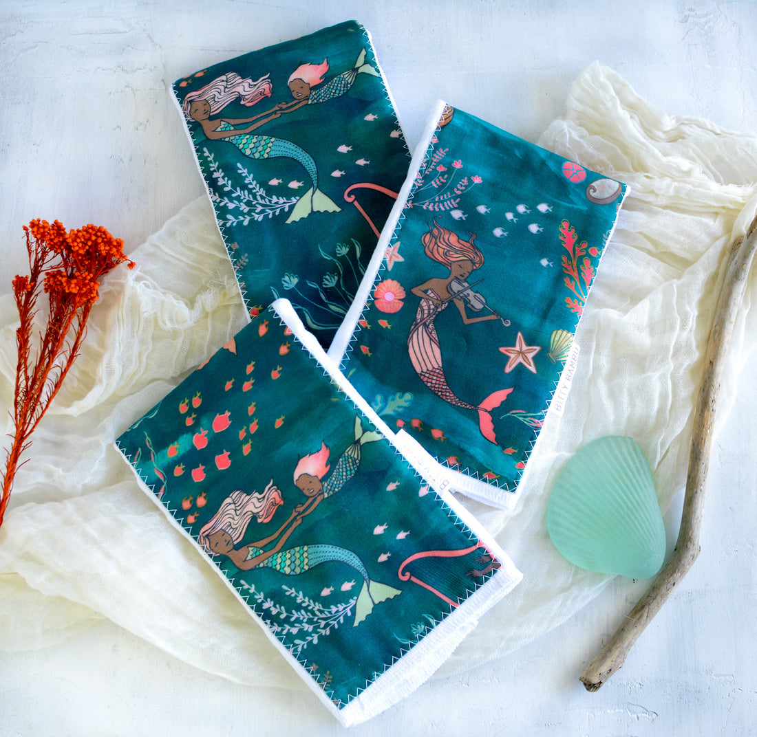 Mermaids Baby Burp Cloth - Ocean Theme Nursery Gift - Nautical Layette Gift- Made in Maui, Hawaii USA