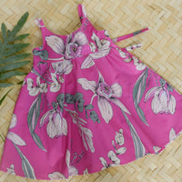 Girls Dress in Pink Orchid - Mu'u House x Bitty Bambu Collaboration Dress - Made on Maui, Hawaii