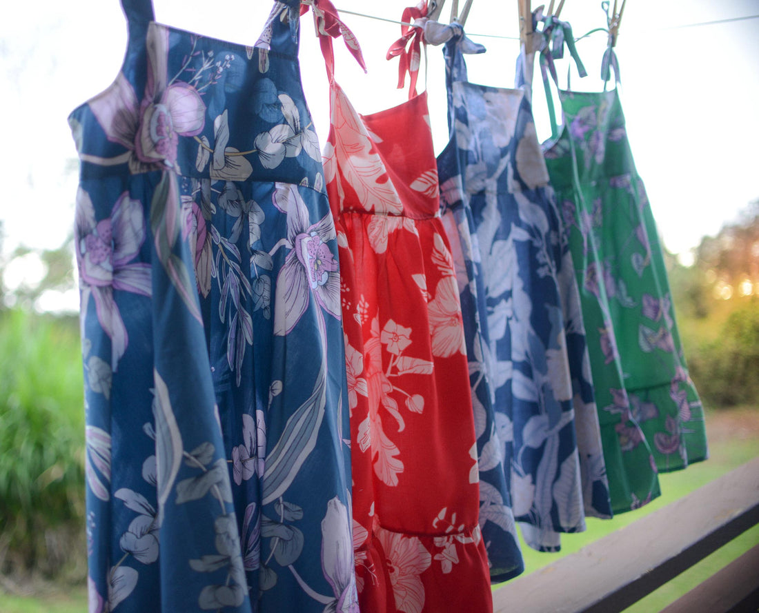 Handmade Girls Linen Floral Dress in Navy Gardenia | A Mu'u House x Bi bitty bambu Handmade Girls Linen Floral Dress in Navy Gardenia | A Mu'u House x Bi bitty bambu