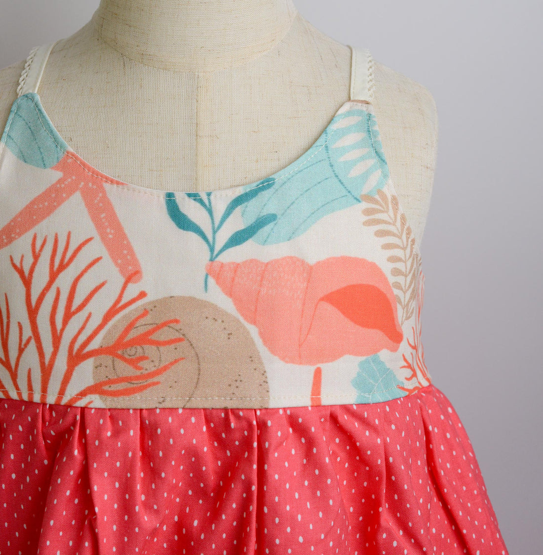 SAMPLE SALE DRESS - Shell Print in Red  - Size 5/6 yr. Only