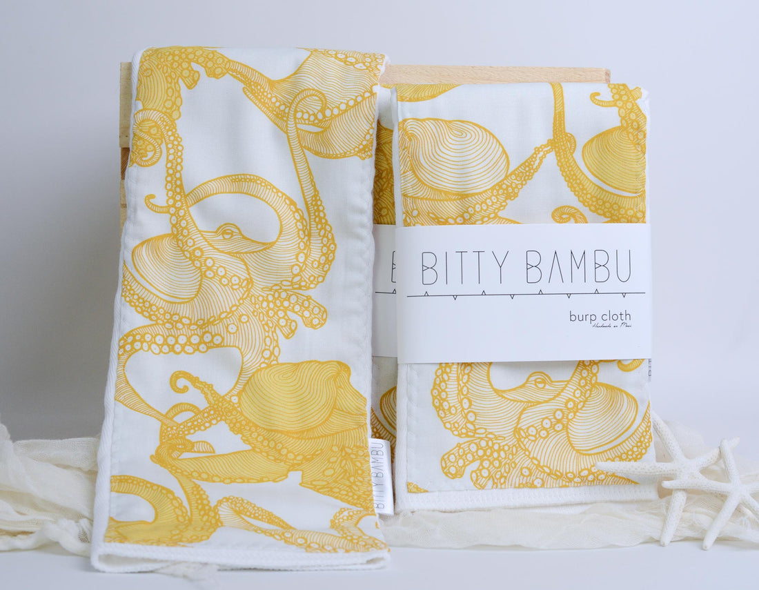 Hawaii Baby Gift, Octopus Baby Shower Gift, Burp Cloth Set, Handmade in Maui
