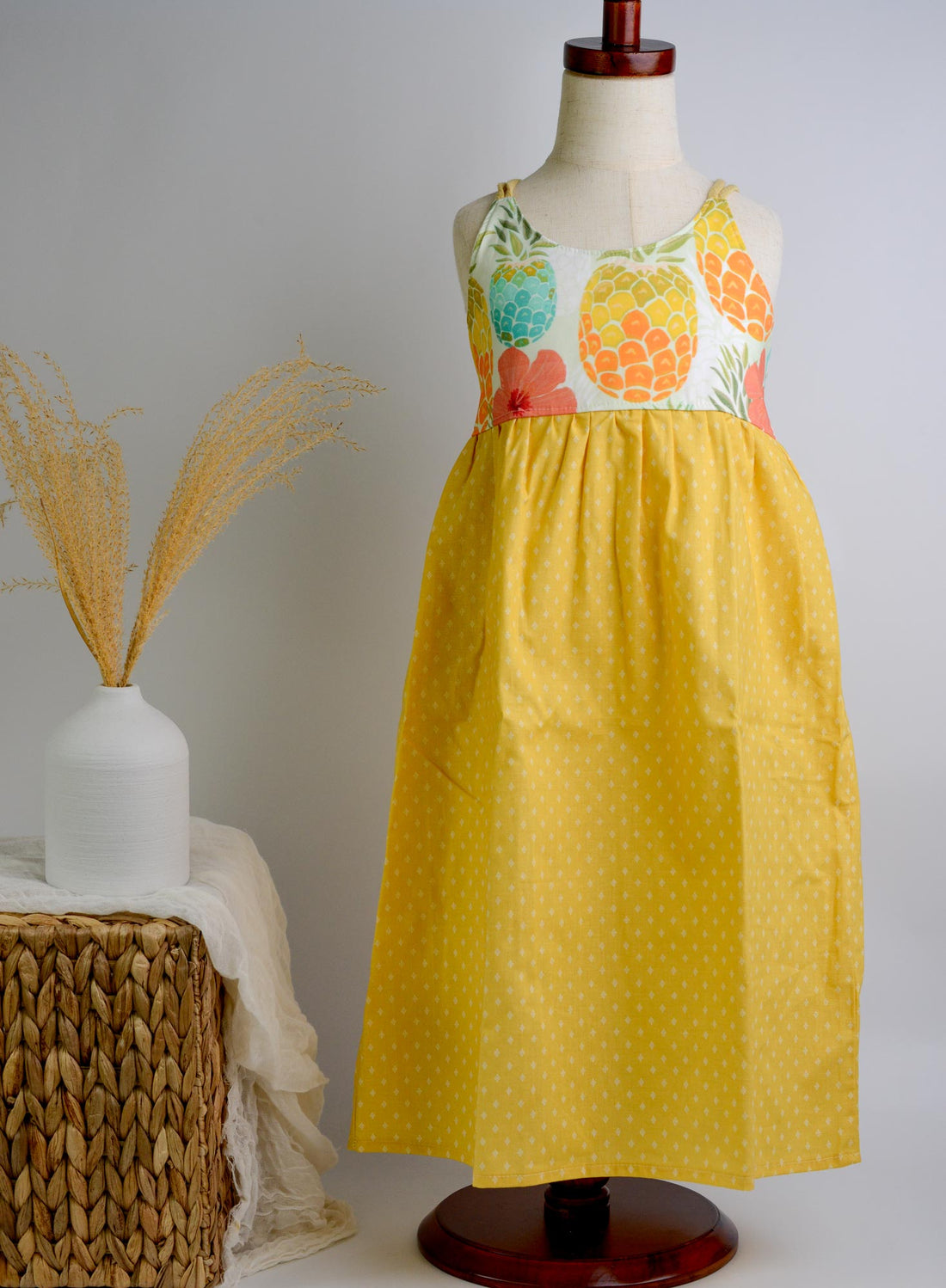 SAMPLE SALE DRESS -  Pineapples and Hibiscus Dress - Size 7/8 yr. only