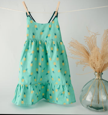 SALE - Limited Edition Pineapples Print Tiered Dress  - Made in Hawaii USA