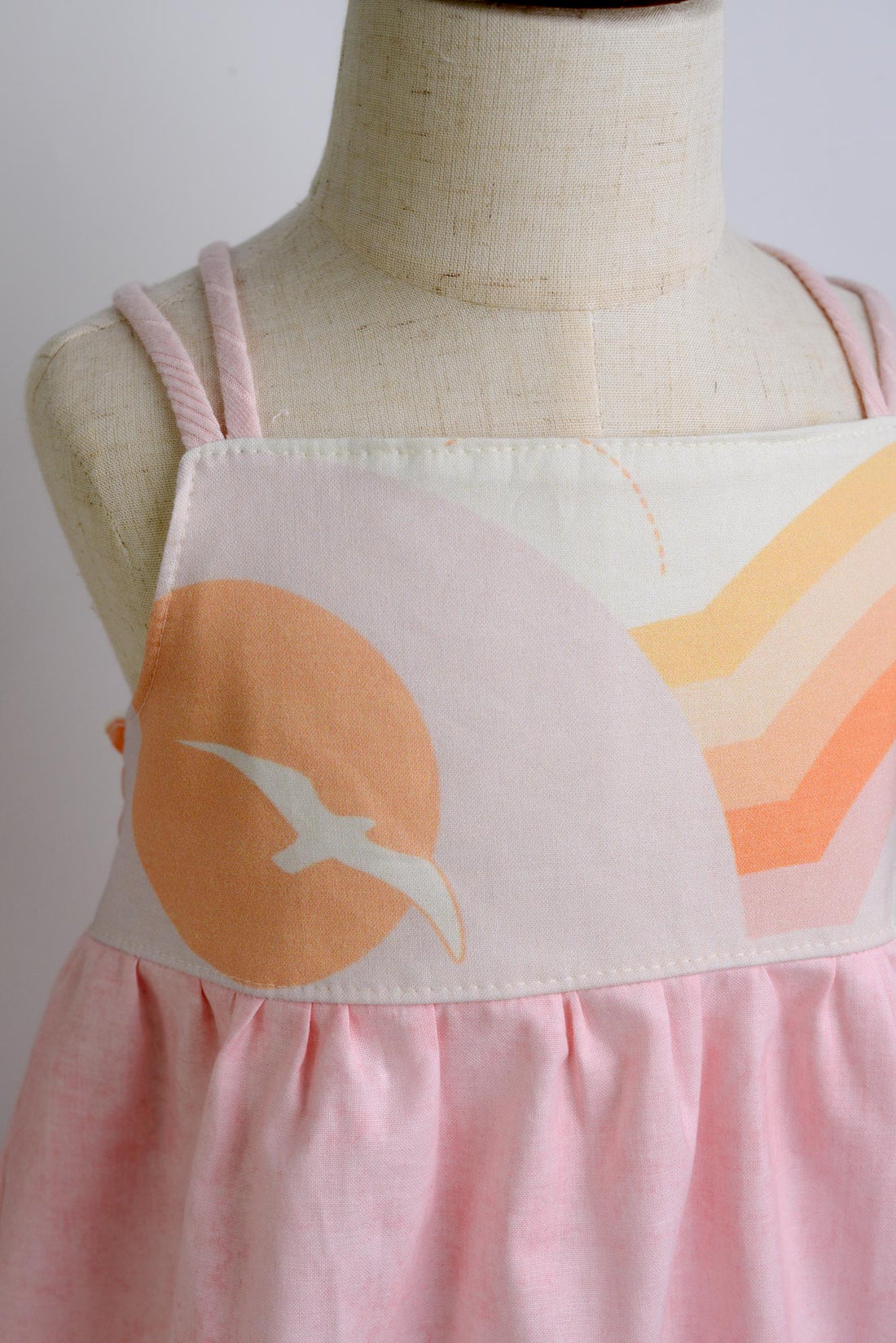 SAMPLE SALE DRESS - Retro Print Sun and Birds in Pink