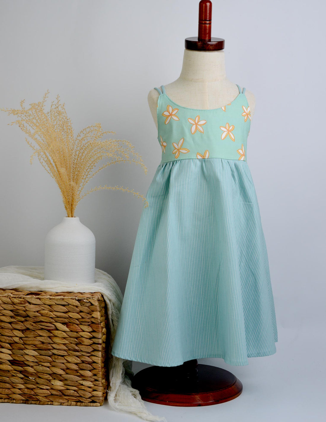 SAMPLE SALE DRESS - Plumerias in Blue Twirly Dress