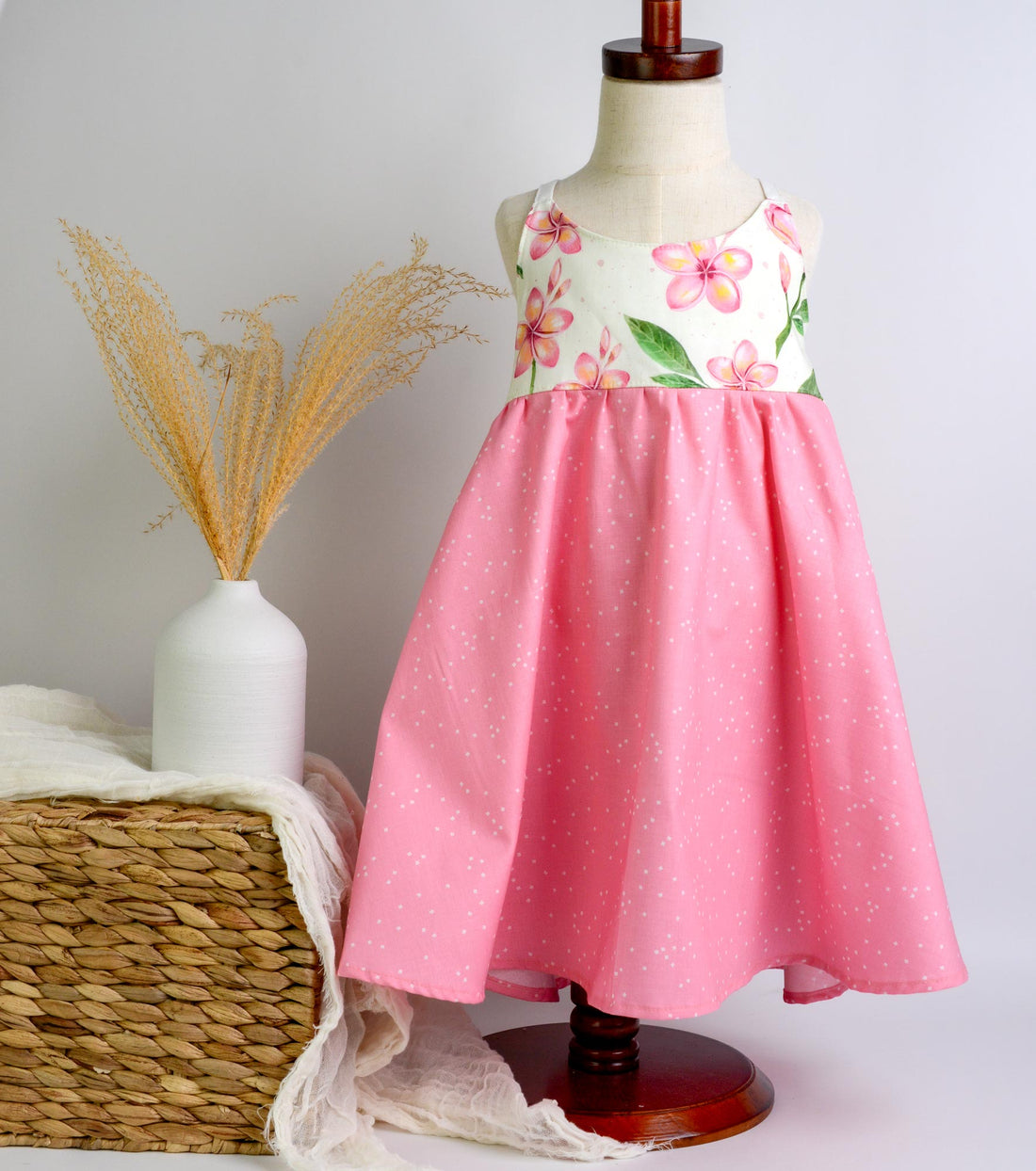Handmade Hawaiian Girls Twirl Dress -  Plumeria Print
