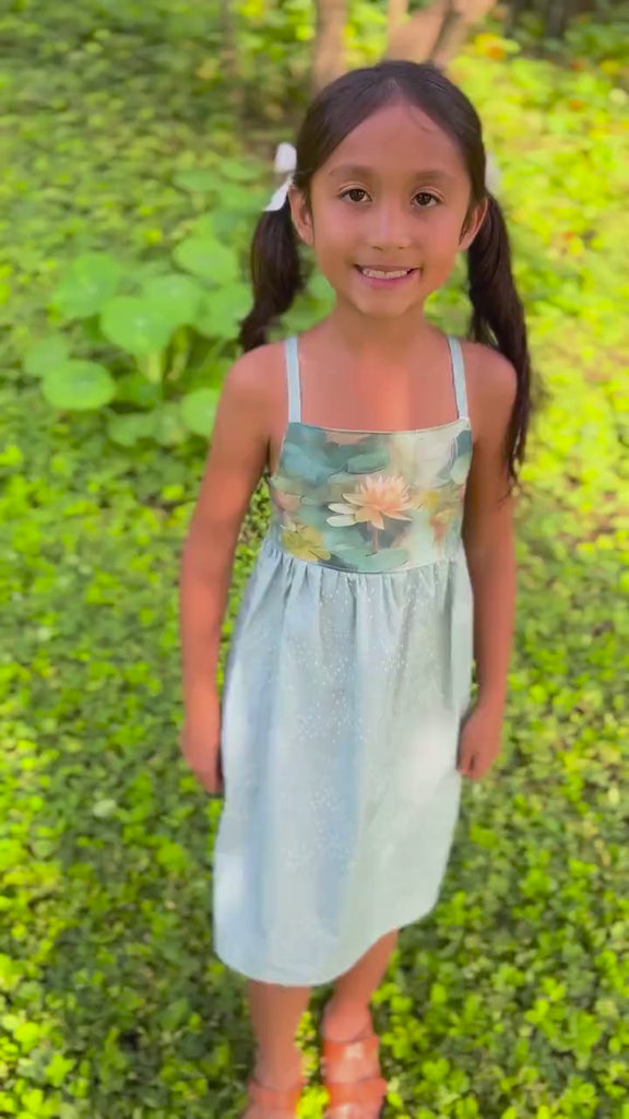 Girls Dress -  Water Lily Print - Baby, Toddler or Kid's Dress  -  Small Batch Handmade in Maui, Hawaii USA