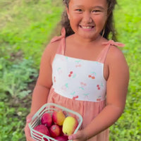 Girls Dress -  Cherry Print with Peachy Twirly Skirt and Adjustable Straps  - Baby, Toddler or Kid's Dress  - Handmade in Maui, Hawaii USA