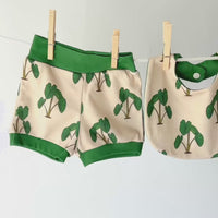 Eco-Friendly Organic Knit Baby Shorts and Bib Gift Set | Taro / Kalo Design | Gender Neutral Soft & Comfy Diaper Cover Bummies, or Shorts and Matching Bibs