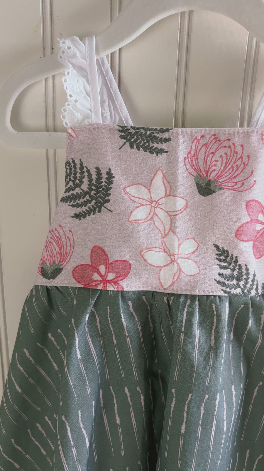 Handmade Girls' Lei Garden Dress | Plumeria and Ohia Flowers | Twirly Dress | 100% Cotton | Made in Hawaii