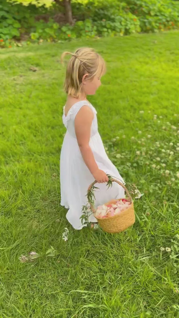 Flower Girl | Photoshoot Dress Boho, Simple Flower Girl Dress, White Lace Timeless, Junior Bridesmaid - Communion dress - Made in USA