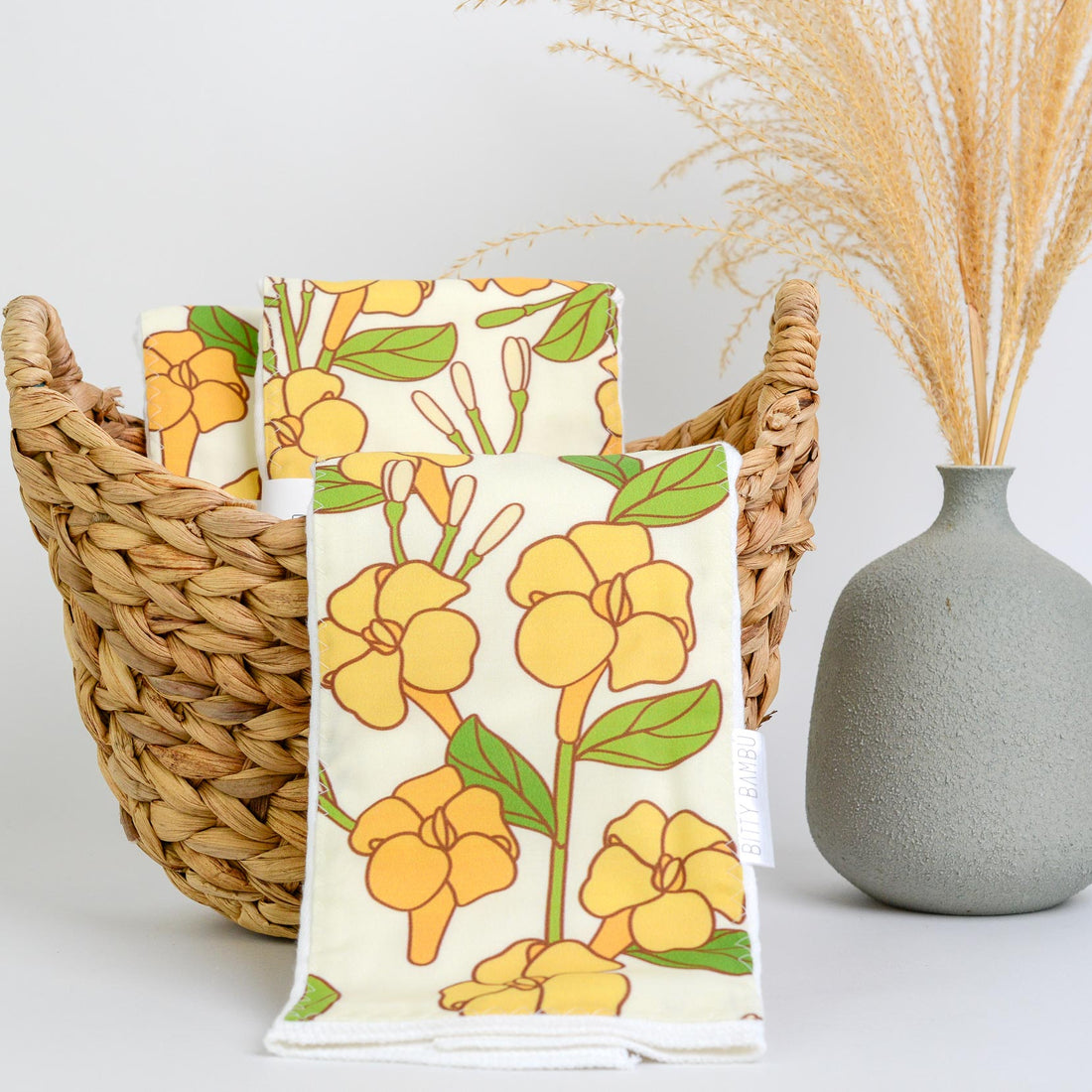 Hawaii Baby Gift, Puakenikeni Flower Print Baby Shower Gift,  Tropical Burp Cloth Set, Handmade in Maui