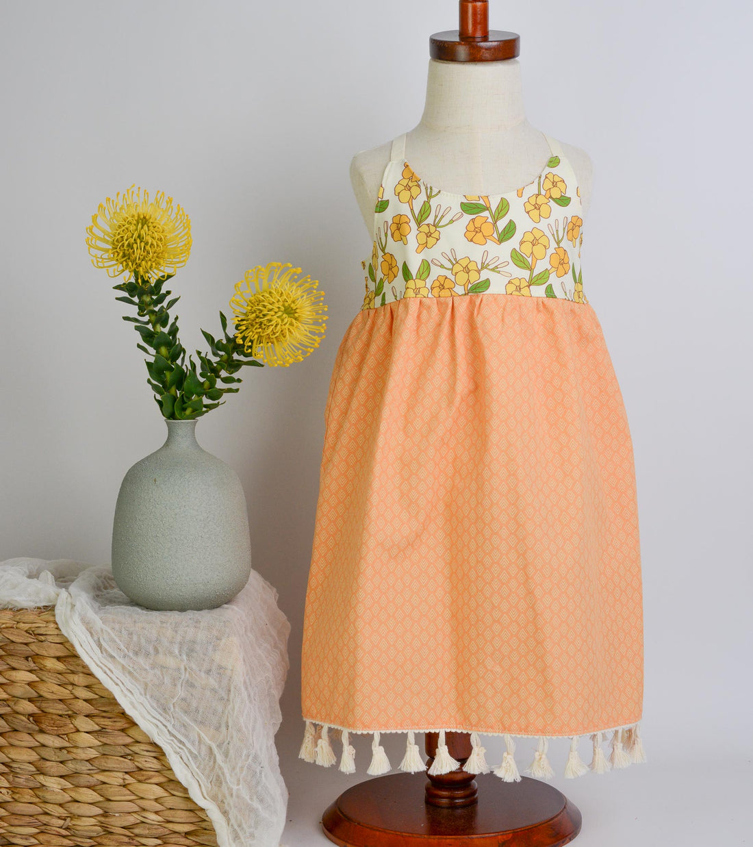 Handmade Girls' Puakenikeni Dress with Fringe | Toddler & Baby Girl Dress | 100% Cotton | Made in Hawaii