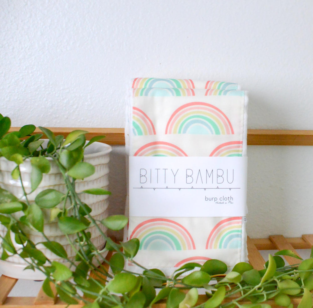 Rainbow Baby Burp Cloth - Hawaii Made Baby Gift - Newborn Gift Idea - Made in Maui, Hawaii