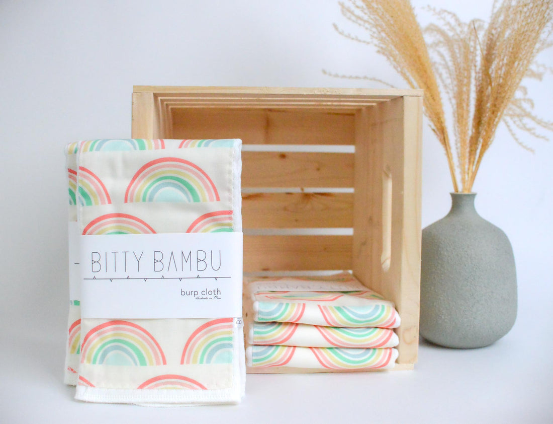 Rainbow Baby Burp Cloth - Hawaii Made Baby Gift - Newborn Gift Idea - Made in Maui, Hawaii