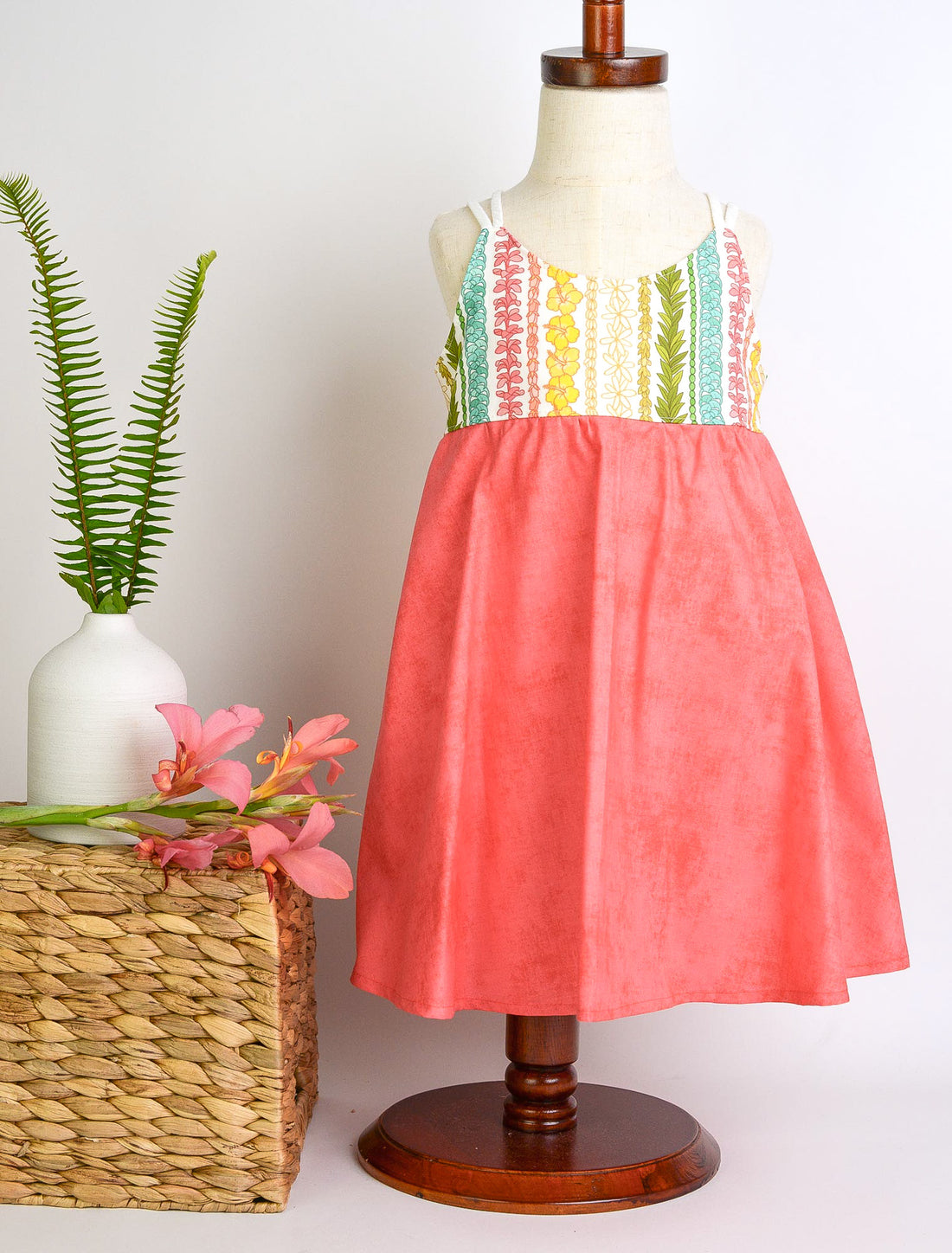 Handmade Girls Lei Print Twirl Dress – Rainbow Flower Design, 100% Cotton | Made in Maui, Hawaii