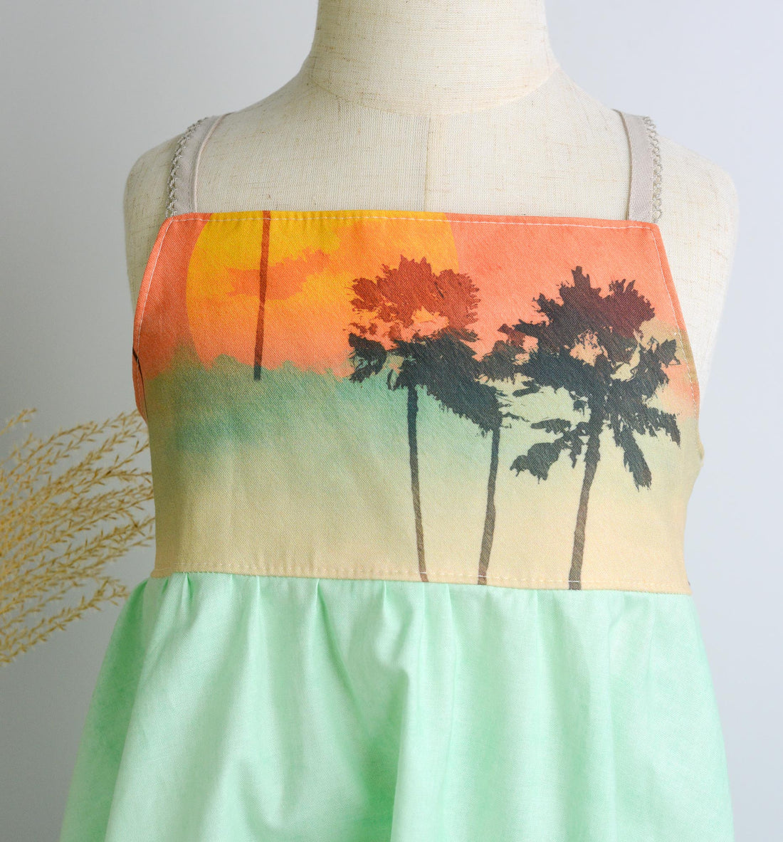 SAMPLE SALE DRESS - Palm Sunset Retro Print Twirly Dress