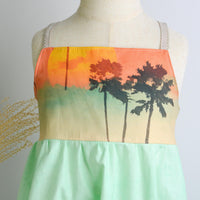 SAMPLE SALE DRESS - Palm Sunset Retro Print Twirly Dress