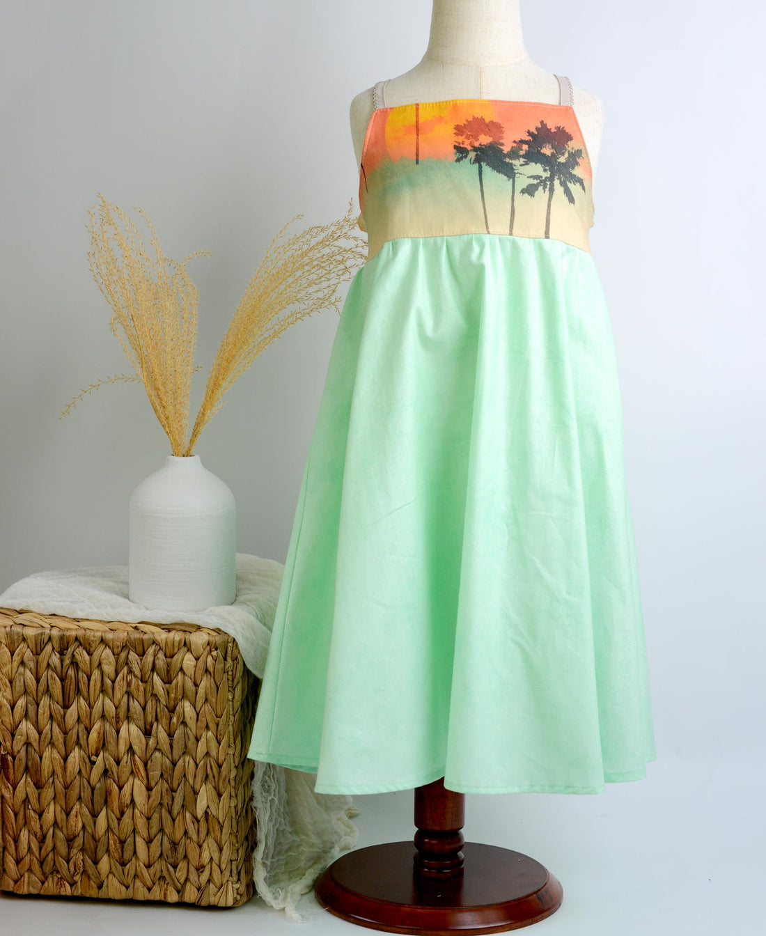 SAMPLE SALE DRESS - Palm Sunset Retro Print Twirly Dress