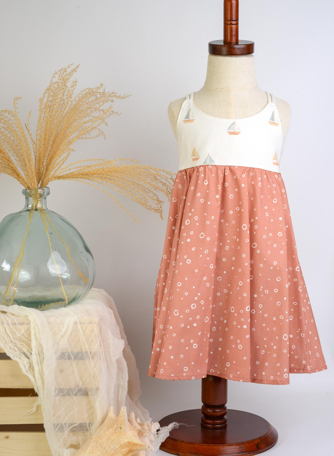 Girls Dress -  Sailboats Print Dress with Twirly Skirt  - Coastal Themed Baby, Toddler or Kids Dress  - Handmade in Maui, Hawaii USA