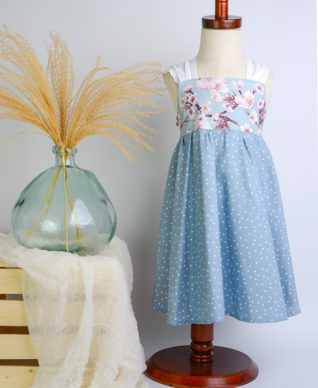 Cherry Blossom Girls Dress | Soft Floral Toddler Sundress, Lace Strap Back, Twirly Skirt | Island Inspired, Handmade in Maui