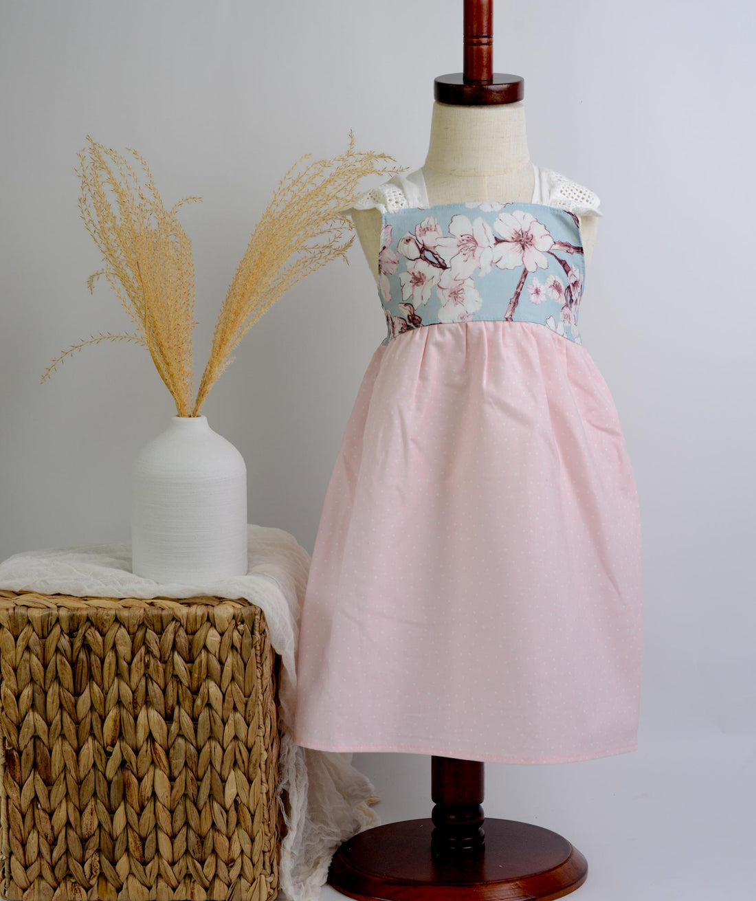 SAMPLE SALE DRESS - Sakura Print with Lace - Size 2/3 yr. Only