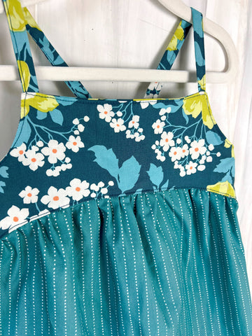 SAMPLE SALE - Size 5/6 yr. Girls Dress - Floral Dress with Petite Pom Pom Trim - Toddler Dress - Baby Girl Dress - Made in Hawaii