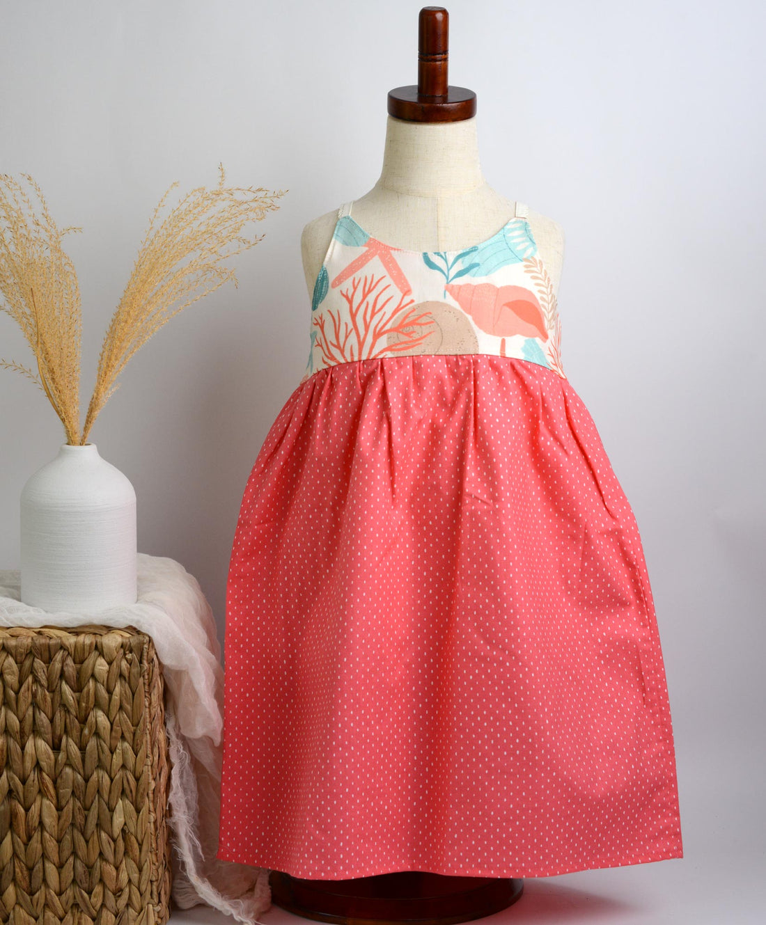SAMPLE SALE DRESS - Shell Print in Red  - Size 5/6 yr. Only