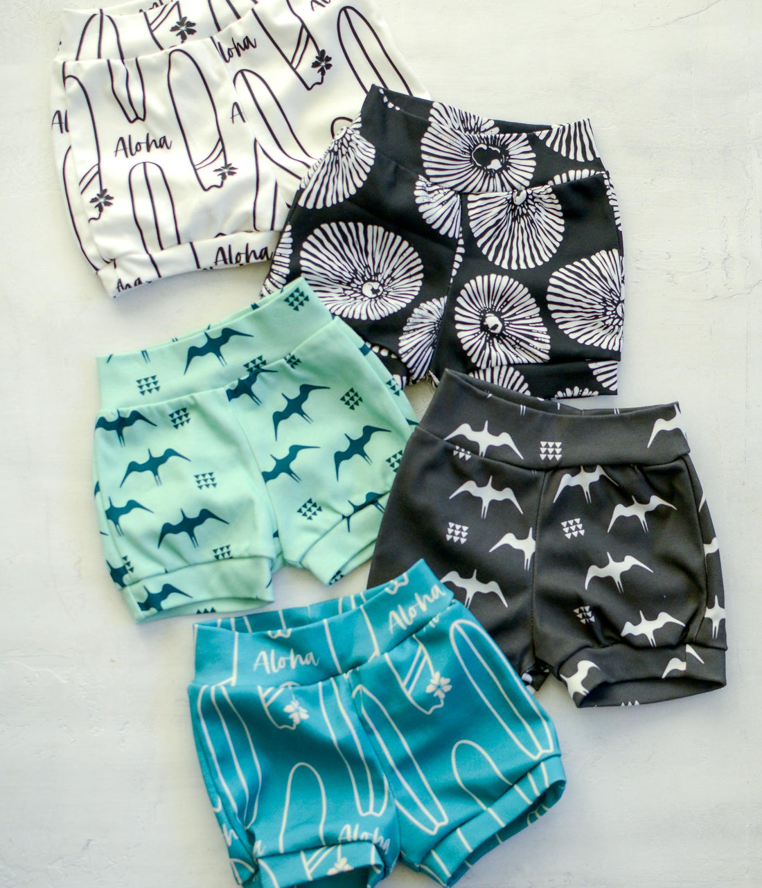 Eco-Friendly Organic Knit Baby Shorts | Blue Aloha Surfboard Design |  Gender Neutral, Soft & Comfy Diaper Cover, or Shorts