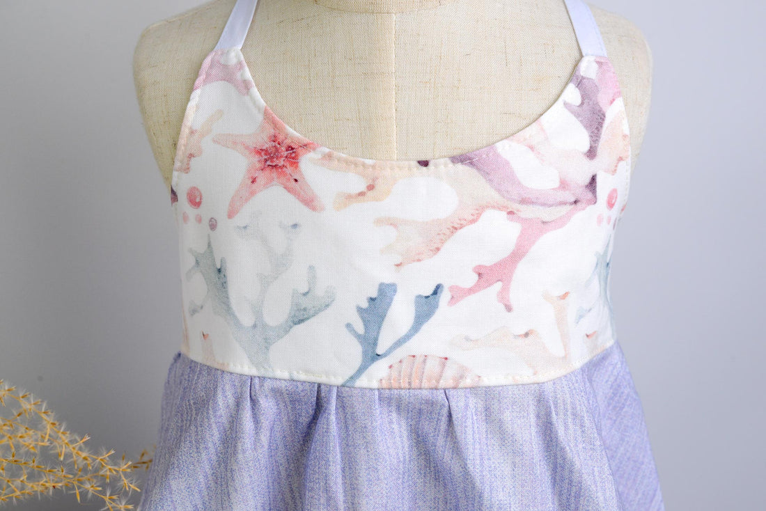 SAMPLE SALE DRESS - Ocean Watercolor Purple Twirly Dress