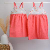 SAMPLE SALE DRESS - Strawberries with Pom Pom Trimmed Straps - Sizes 6-12 month and 1/2 yr only