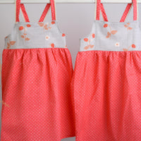 SAMPLE SALE DRESS - Strawberries with Pom Pom Trimmed Straps - Sizes 6-12 month and 1/2 yr only